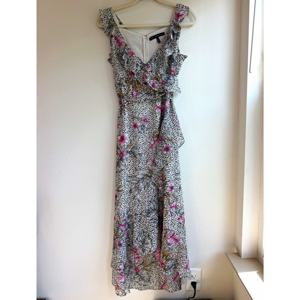 White House Black Market Floral Wrap Midi Dress Chiffon Ruffle Lined V 4